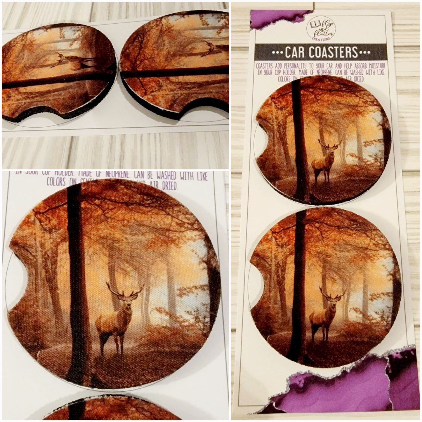 Deer in Woods Car Coaster - Set of 2