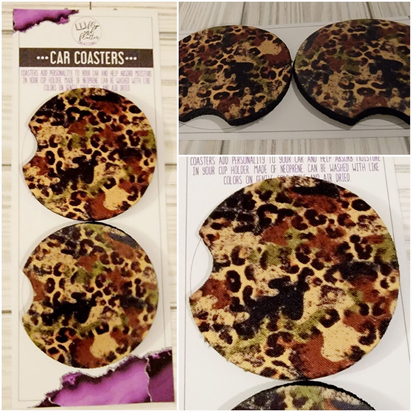 Camo Cheetah Car Coaster - Set of 2