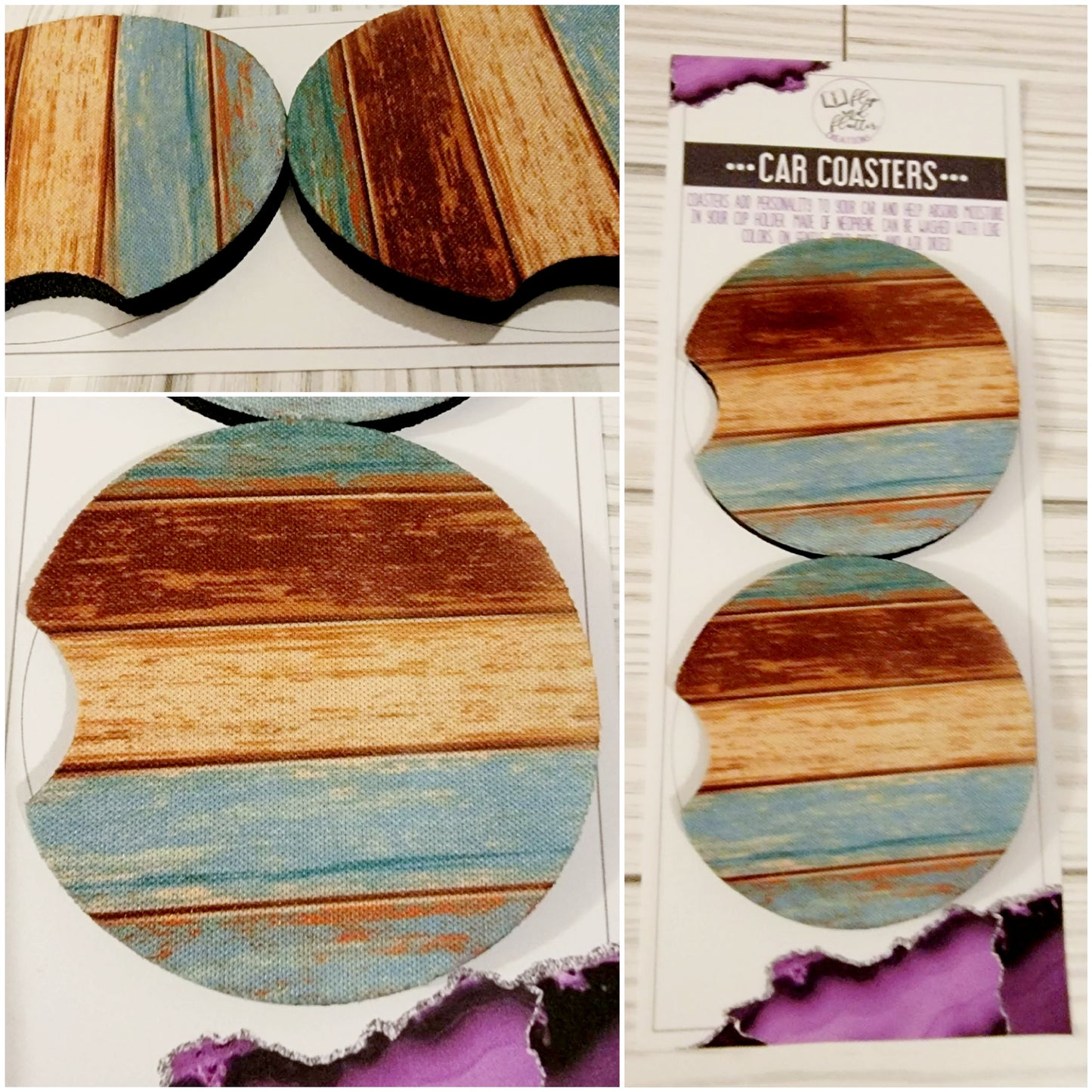 Wood Print Car Coaster - Set of 2