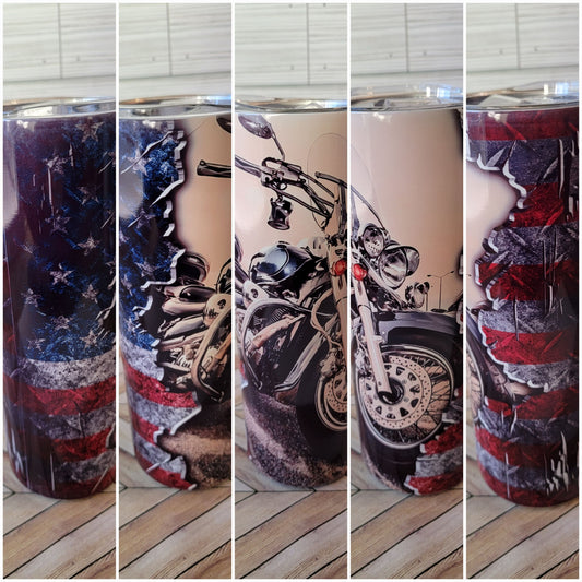 20oz Motorcycle American Flag Tumbler