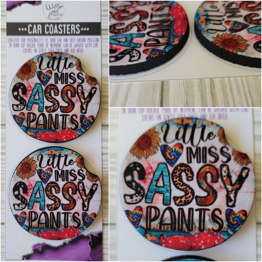 Little Miss Sassy Pants Car Coaster - Set of 2