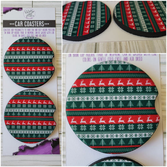 Ugly Christmas Sweater Print Car Coaster - Set of 2