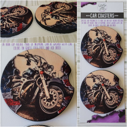 American Flag Motorcycle Car Coaster - Set of 2