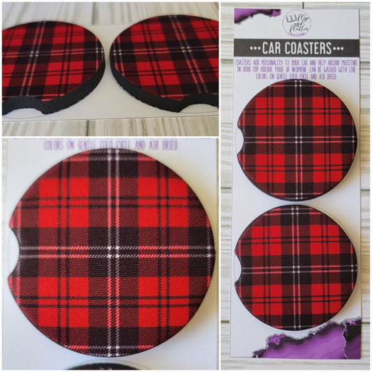 Red Plaid Car Coaster - Set of 2