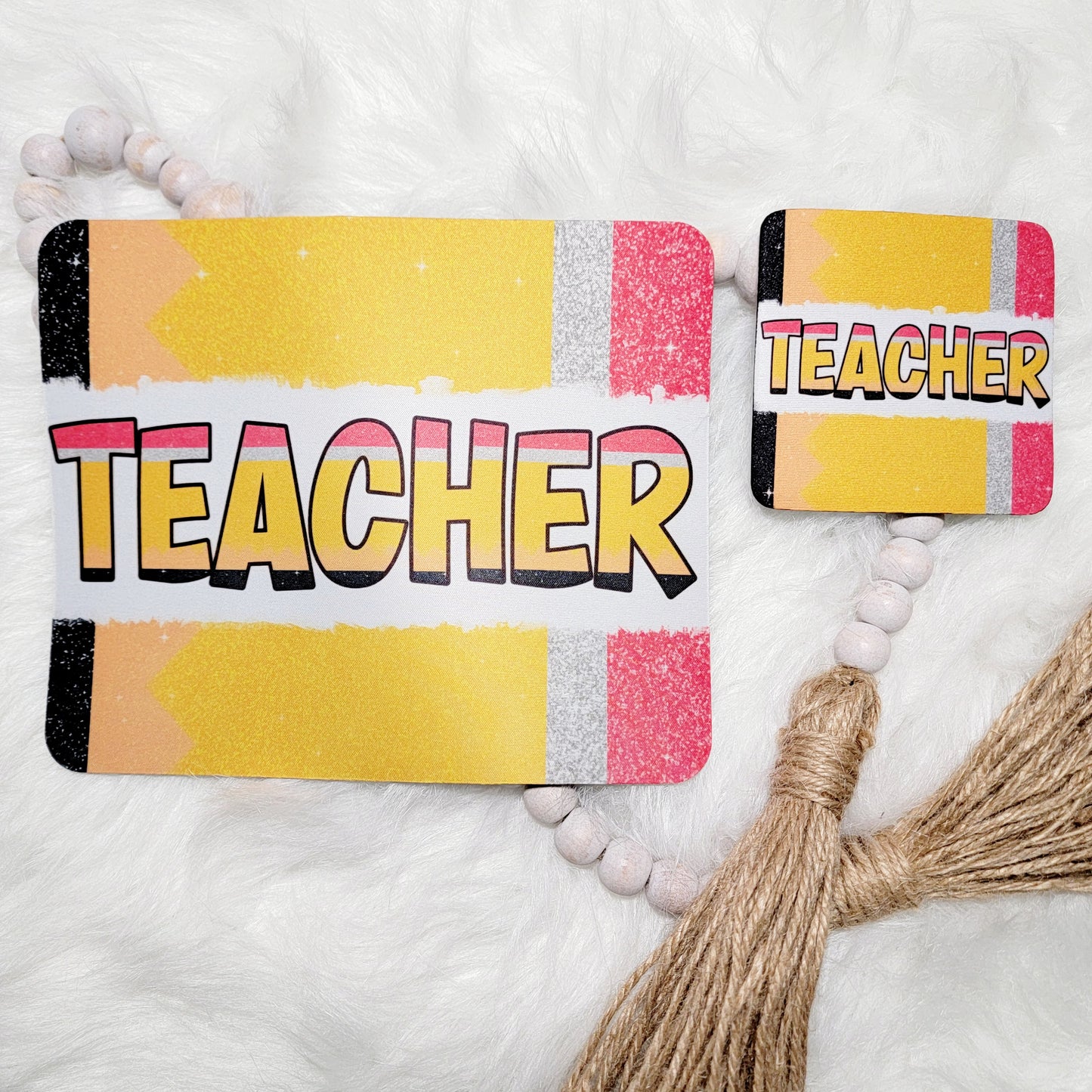 Teacher Pencil Mousepad and Coaster Set