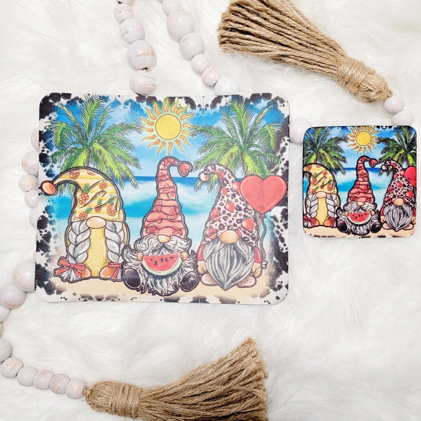 Summer Gnomes Mousepad and Coaster Set