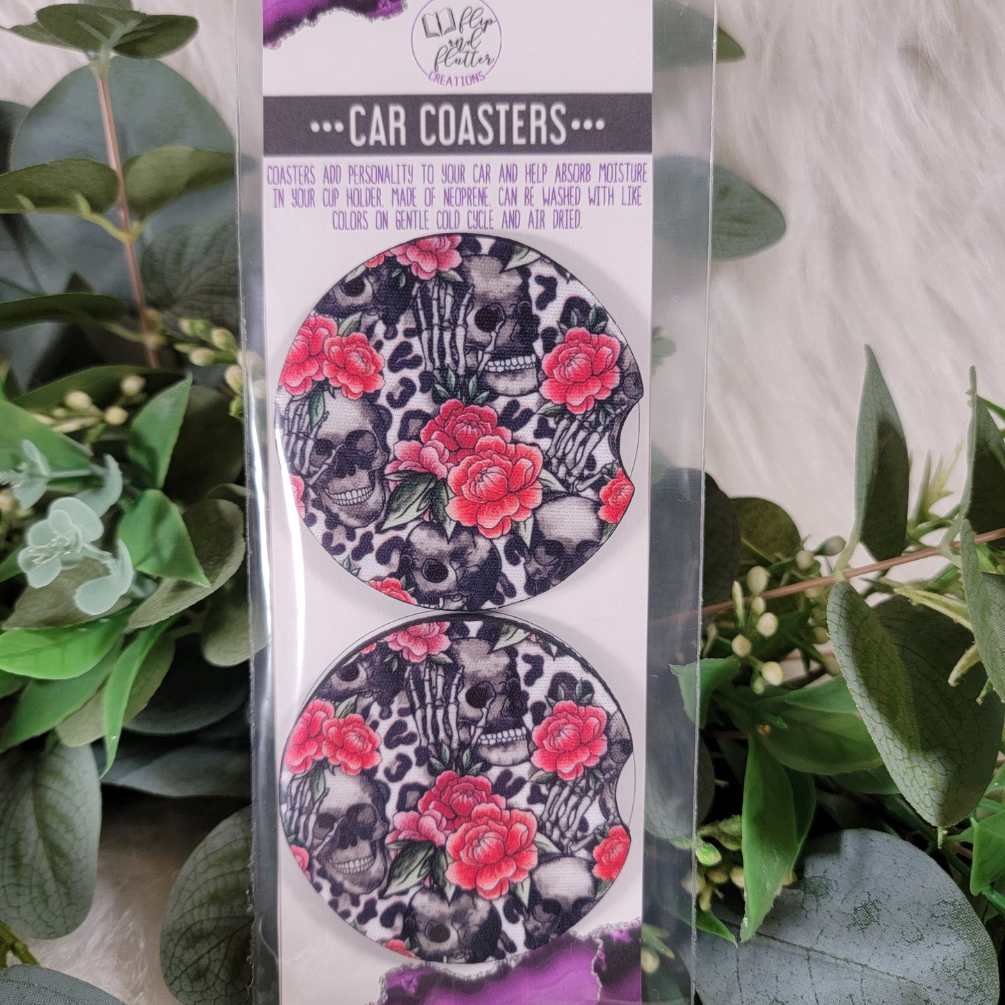 Skull Flowers Car Coaster - Set of 2