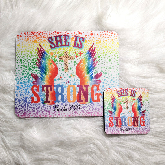 She Is Strong Mousepad and Coaster Set